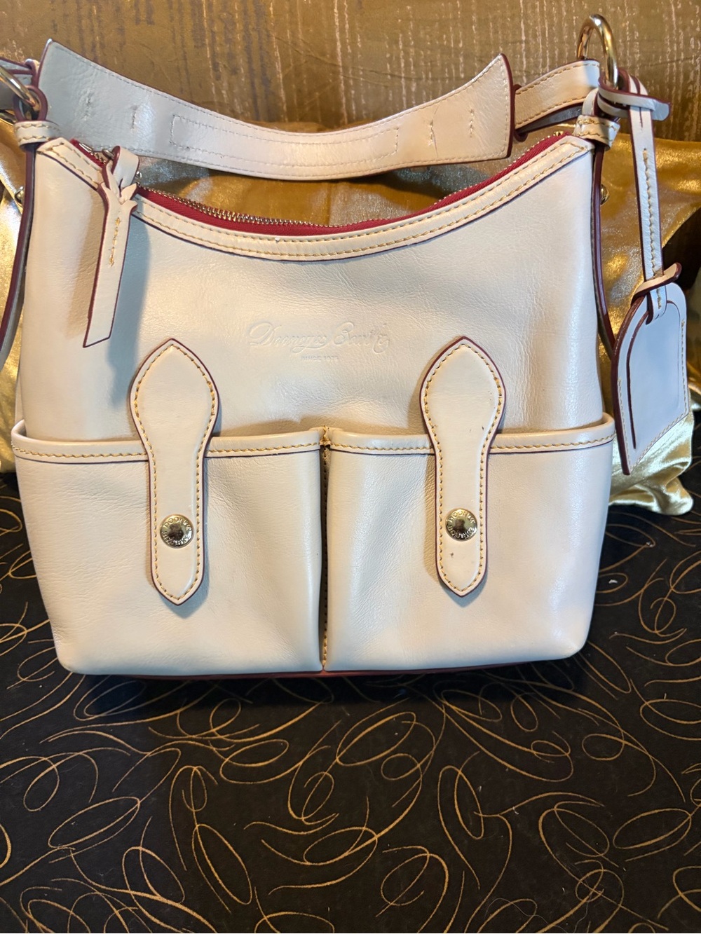 Dooney & Bourke Cream Leather Hobo with Front Pocket Details